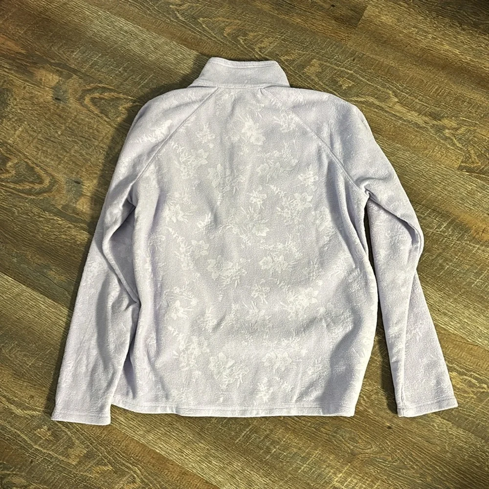 🌻Eddie Bauer 1/2-zip, floral print, lavender mock neck fleece pullover sz L EUC - Picture 4 of 5